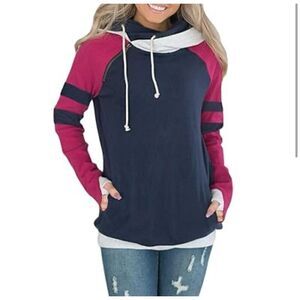 Boutique Happy Sailed Striped Double Hoodie Cowl Neck Sweatshirt Size 2X